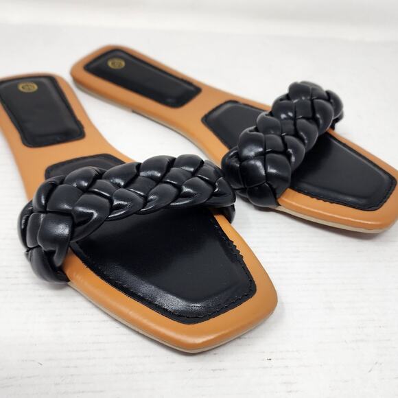 Black Women's Slides Flat Sandals Braided Open Toe Mules Slip on Size 39/ 8 New - Picture 3 of 8